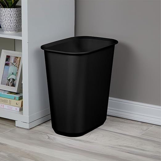 Sterilite 5.5 Gallon Rectangular Wastebasket Easy to Clean Open Top Durable Home Kitchen Trash Bin Fits 8 Gallon Liner 18 Pack Black