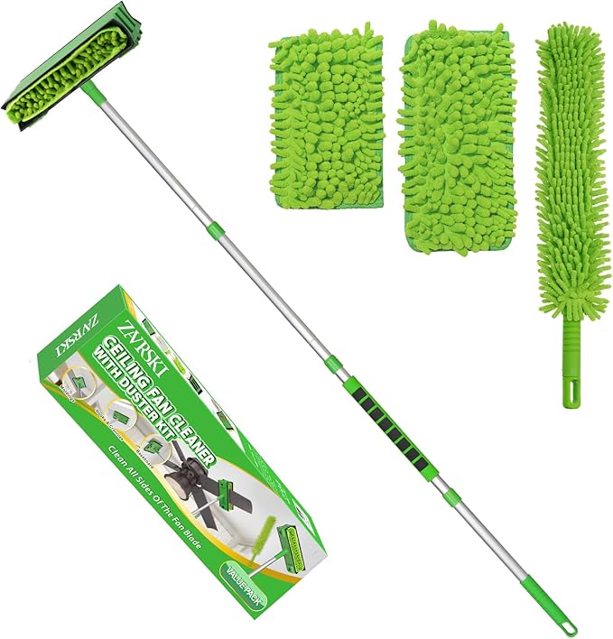 Ceiling Fan Cleaner Duster with 6 Ft/72'' Extension Pole High Ceiling Fan Blade Cleaning Tool Microfiber Duster Reusable Pads for Cleaning Ceiling Fan Baseboard Blind Cobweb Molding