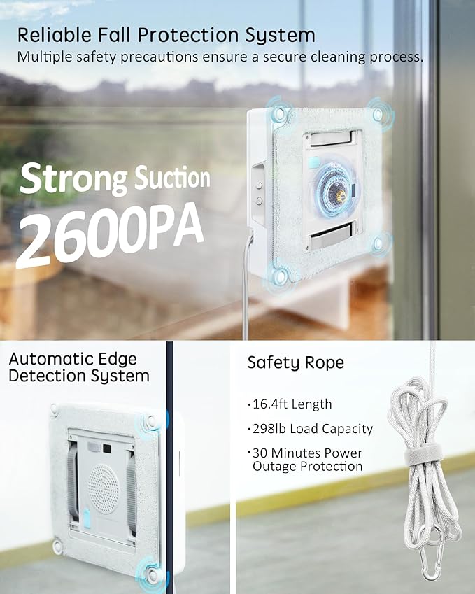 Yoolax Window Cleaning Robot 2.0 Intelligent Robot Window Cleaner with Dual Cross Water Spray Technology Ungraded 6 Cleaning Paths Edge Detection System App &amp Remote Control White