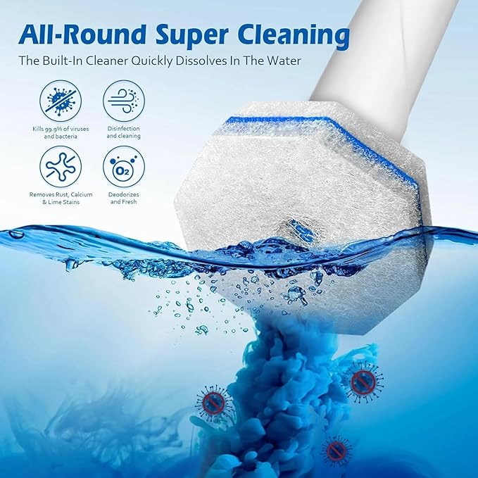 60 Pack Disposable Toilet Brush Refill Heads 3-Layer Dissolvable Cleaning Pads with Detergent Universal Fit for Most Toilet Wand Handles Bathroom Cleaning Supplies Bulk Value Pack