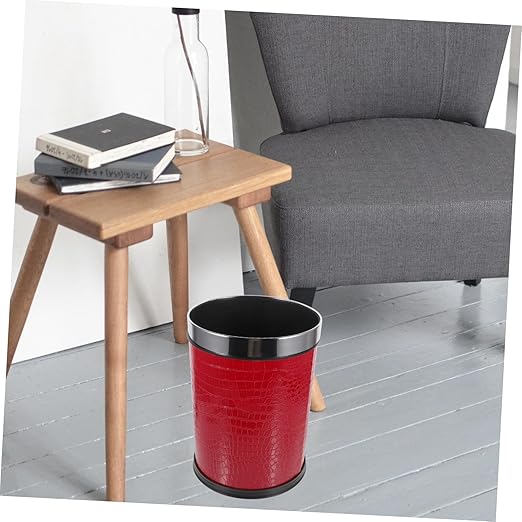 Luxshiny Large Leather Wastebasket Round Trash Can for Office Home Kitchen and Hotel Rubbish Bin with Modern Design and Sturdy Structure