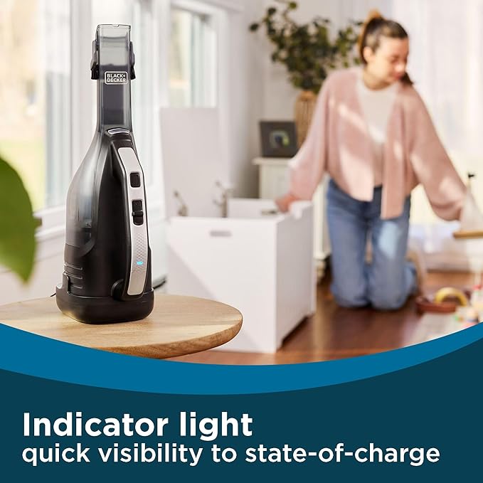 BLACK+DECKER Dustbuster Reveal Handheld Vacuum Cordless Car Vacuum Portable Cordless LED Light Long Run Time Rechargeable Lightweight Dust Buster Includes Crevice Tool Charging Base (HLVD320B42)