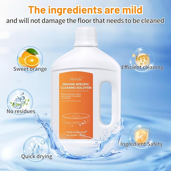 Sweet Orange Scent Floor Cleaning Solution Compatible with Dreame Cleaning Solution Floor Cleaner for Hardwood Tile Hardfloor Compatible Robot Vacuums with Mopping and Wet Dry Vacuum (2 bottles)