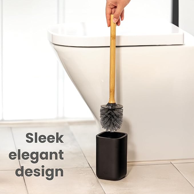 Vigar Zense Toilet Brush and Holder Set Toilet Bowl Brush with Polyresin Stone Holder Bathroom Sets for Bathroom Decor and Accessories Cool Black