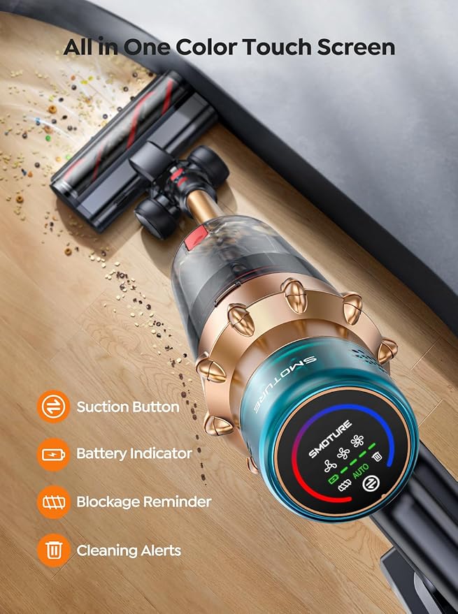 Cordless Vacuum Cleaner 55KPA 650W 70Mins Stick Vacuum Cleaners for Home with Motorized Bed Brush Flexible Hose LED Touchscreen Auto Mode Self-Standing &amp Wall Mount for Pet Hair Carpet Floor