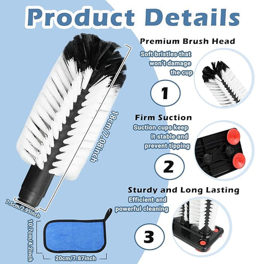 2 Pcs Water Bottle Cleaning Brush 7.3 x 3.7 x 7.5 Inch 3 Head Bristle Bar Glass Washer with Suction Base Washer Brush Cleaner for Cup Sink Wine Glass Bar Beer Cup