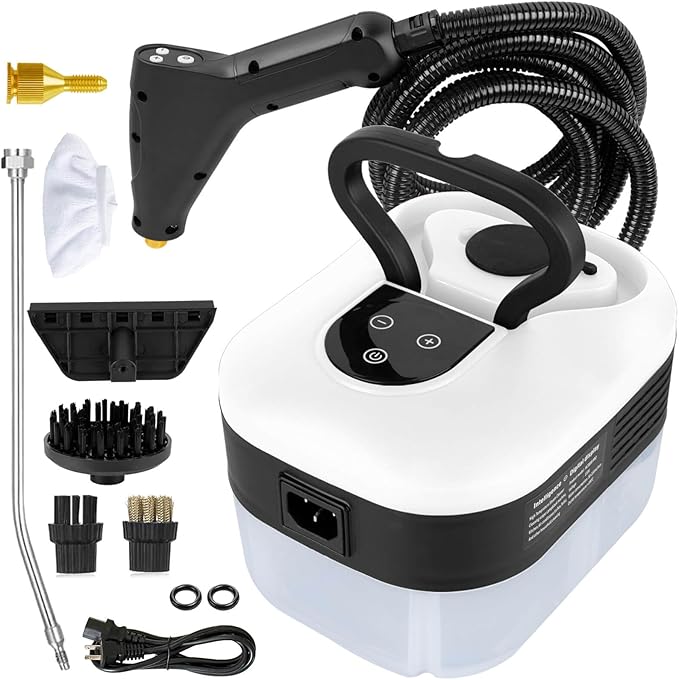 1200ml Handheld Steam CleanersPressurized Multi-Surface Steam Cleaner with 5pcs Accessoriesfor Home Upholstery Car Floor Window Grime Grease Grout and Tile (White-1200ml)