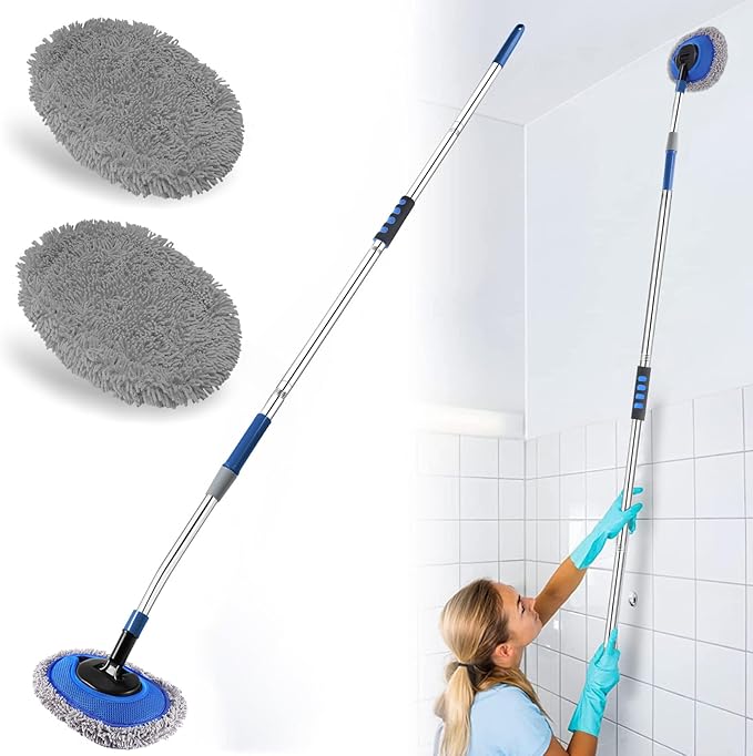 Wall Cleaner Max 66'' Wall Mop with Long Handle Ceiling Dust Mop with 15° Labor-Saving Elbow Extension Pole Baseboard Duster Washer Scrubber High Reach Window Cleaning Brush Roof Cleaning Tool-GY