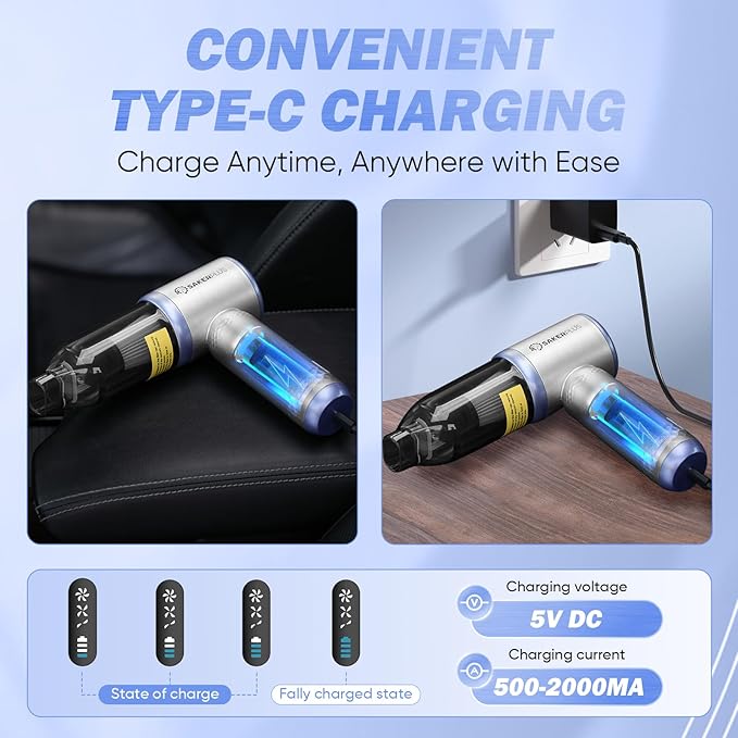 Mini Vacuum Cleaner 3 in 1 Cordless Handheld Vacuum Cleaners 18000Pa High Power Car Vacuum Cleaner with Brushless MotorAdjustable Car Vaccum Portable Cordless for CarsDesktop-Blue
