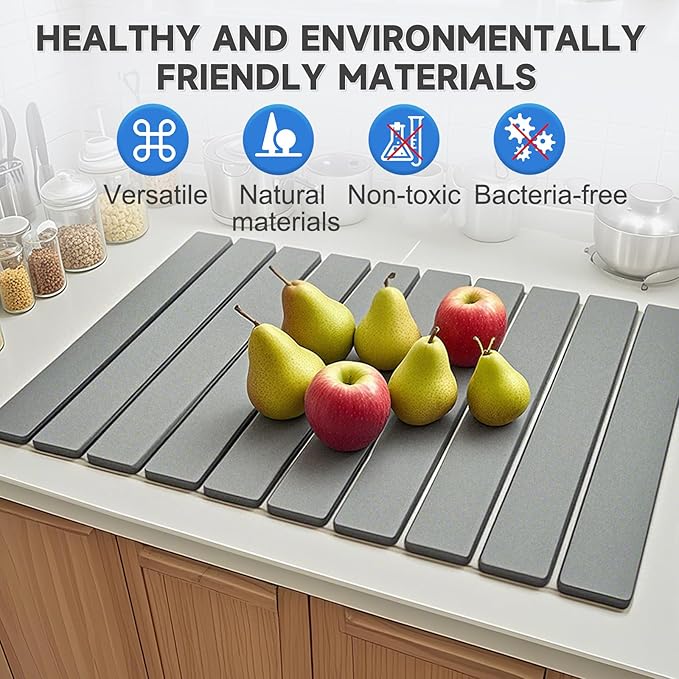 Dish Drying Mat Stone Drying Mat for Kitchen CounterLarge Foldable Diatomaceous Stone Dish Drying Mat Quick Dry Stone Mat for Kitchen Counter ( Dark Gray 24×16)