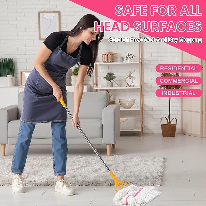 Eccliy 6 Pack Heavy Loop End Cotton String Mop Head Heavy Duty Mop Head Commercial Refills Replacement Bulk for Home Industrial Commercial Floor Cleaning (WhitePink)