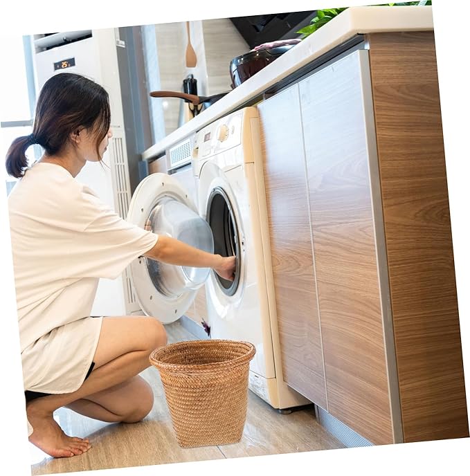1pc Straw Woven Wastebasket Design for Home to Clean Versatile Use Living Room Bedroom Kitchen