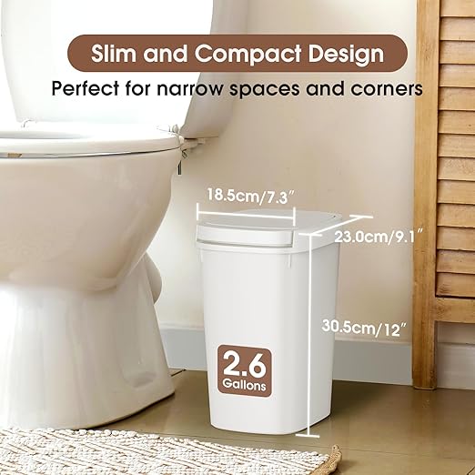 CEROELDA 3 Pack Bathroom Trash Can with Lid 10L/2.6 Gal Small Garbage Can with Press Top Lid Slim Plastic Waste Basket for Toilet Office Bedroom (Muti 1)