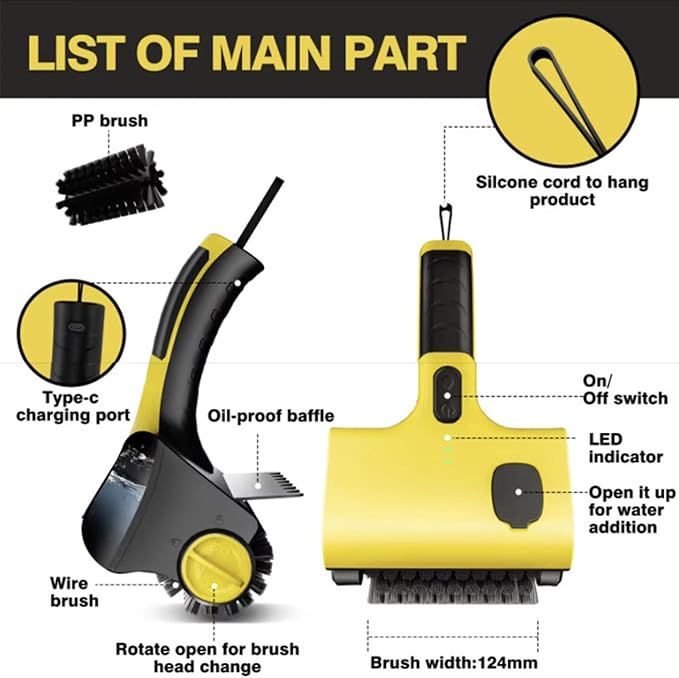 Electric Grill Clean Brush304SS Power Roller Effectively Removes Stubborn Burnt Residues2-SpeedCordless360° Rotating Rechargeable BBQ Tool IPX7 Waterprooffor BBQ Grill Bathroom and Kitchen