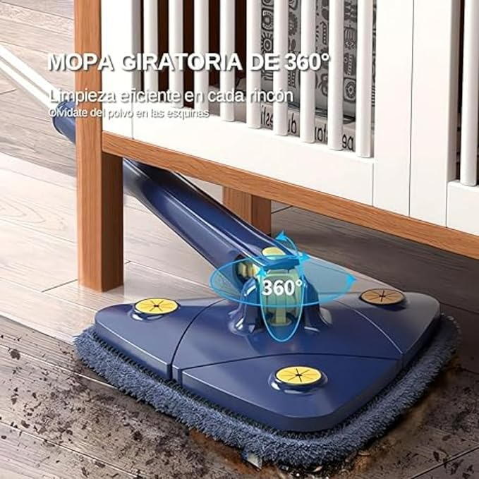 Générique 360° Adjustable Rotating Cleaning Mop Triangular Mop with Compressed Water Automatic Cleaning for Kitchen Walls Ceiling Corners (Blue + 4 Fabric) Small BP240527001