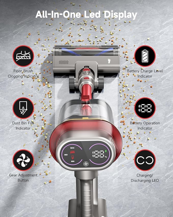 650W Cordless Vacuum Cleaner with 55KPa Flagship Suction 75-Min Extended Runtime 2.5L Dual-Cup Capacity Anti-Tangle Brush &amp Self-Standing Design HEPA Filtration for Furniture Carpet Pet Hair