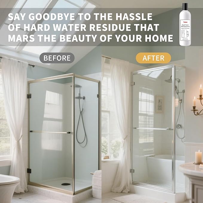 Hard Water Stain Remover Powerful Shower Glass &amp Door Cleaner Easily Removes Tough Water Spots Lime Calcium &amp Soap Scum Build Up Ideal for Bathroom Glass Toilet Bowl and More - 16.91oz