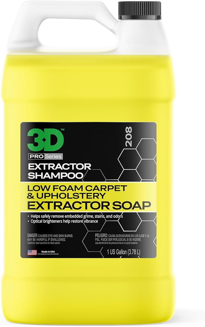 3D Extractor Carpet Cleaner Shampoo for Machine Use - Upholstery Cleaner Stain Remover &amp Odor Eliminator - Low Foam No Residue Formula 1 Gallon