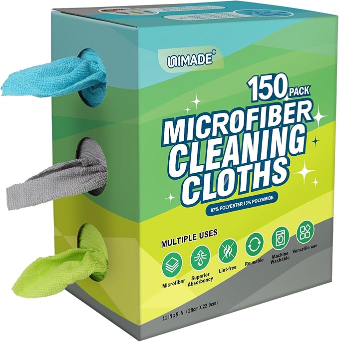 Microfiber Cleaning Cloth 150 Pack Reusable Paper Towels Microfiber Towels for Cars Lint Free Washable Tissues Shop Rags with Dispenser Box for Home Kitchen Automotive 11x 9 Multicolor
