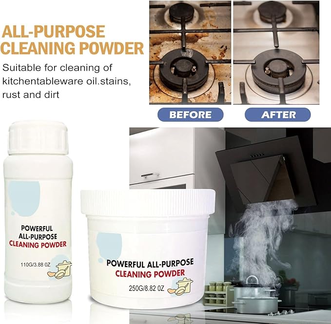 Multi-Purpose Cleaning Powder For Kitchen - Degreaser Rust Remover For Cookware Stove &amp Range Hood Anti-Stain Eco-Friendly(3PCS)