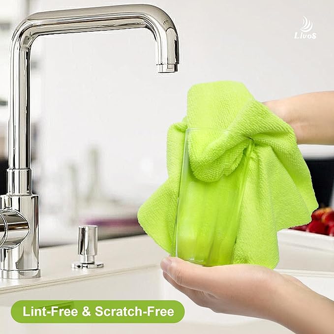 LIVOS Microfiber Cleaning Cloth Roll - 80 Pack Reusable Paper Towels Green Tear Away Microfiber Towels for Car Super Absorbent Lint Free Cleaning Rags for House Kitchen Window-11.5x11.5