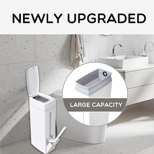Slim Bathroom Trash CanBathroom Trash Can with Toilet Brush and Holder Set 4.5 Liter / 1.2 Gallon Press-Type Plastic Garbage Can Slim Rectangular Trash Bin for Toilet