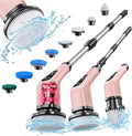 Leebein Electric Spin Scrubber Cordless Powerful Scrub Brush for Cleaning Bathroom Kitchen Shower Tub and Floor Tile with Adjustable Extension Long Handle and 8 Replaceable Brush Heads(Rose)