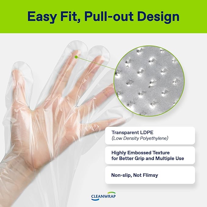 CLEANWRAP Disposable Gloves - LDPE BPA FREE (1000 Piece) + Zipper Bag (Medium 90 Bags) | Food Service Gloves Clean Gloves Disposable Disposable Plastic Gloves Korean Clean Vinyl Glove Plastic Gl