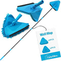 Wall Mop Cleaner with Long Handle 80” Ceiling Duster Scrubber with 360° Swivel Collapsible Head Baseboard Cleaning Tool with 4 Chenille and 2 Microfiber Pads for Windows Floor (Blue)