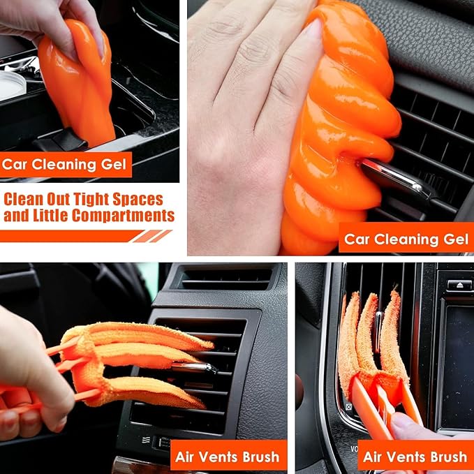 Viewsun Car Cleaning Kit Orange 17pcs Car Interior Detailing Kit with High Power Handheld Vacuum Detailing Brush Set Windshield Cleaner Cleaning Gel Complete Auto Accessories for Women Men Teens