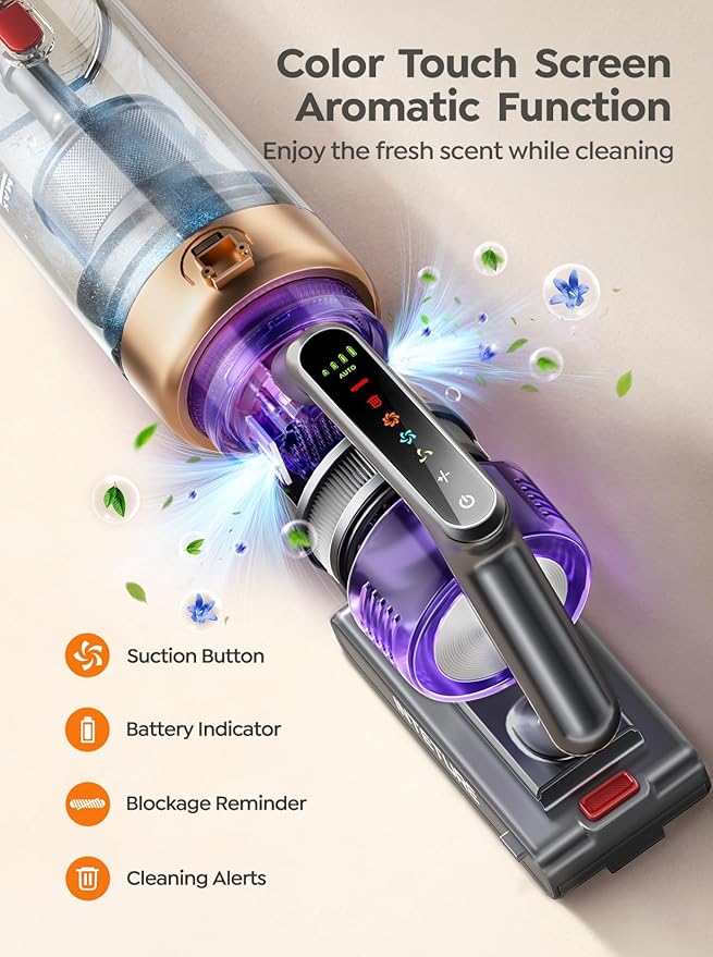 Cordless Vacuum Cleaner 650W 55KPA 70 Mins Vacuum Cleaners for Home Anti-Tangle Stick Vacuum with Touch Screen Wall Mount Charging Upgraded Vacuum Cordless for Pet Hair/Carpet/Floors