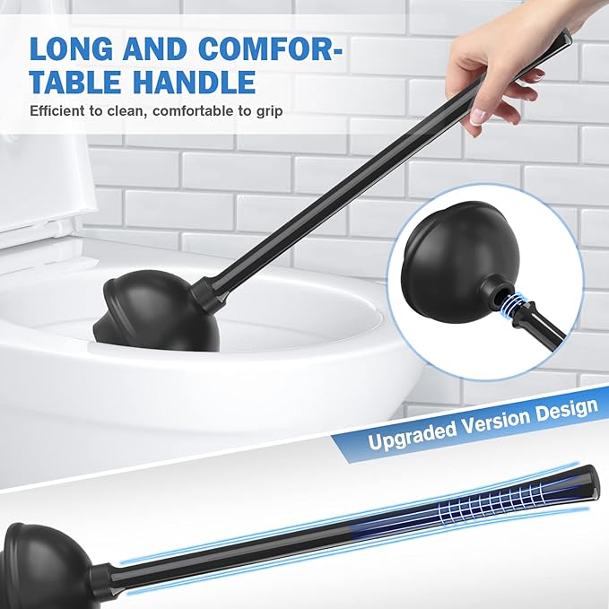 Toilet Plunger and Brush Bowl Brush and Heavy Duty Toilet Plunger Set with Ventilated Holder 2-in-1 Bathroom Cleaning Combo with Modern Caddy Stand for 5.7-inch Toilet Drain(Black 2 Set)