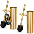 2 PCS Gold Toilet Brush and Holder Set - Brushed Stainless Steel Gold Toilet Bowl Brush and Holder with Replacable Head Removable Inner Bowl and Splash Protection - Dense Bristles for Cleaning