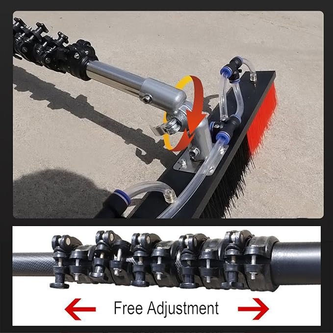 Solar Panel Cleaning Kit Water Fed Water Fed Brush Free Positioning Height Solar Panel Cleaning Rotating Brush and Pole Kit Perfect for Cleaning Photovoltaic and Solar Panels.