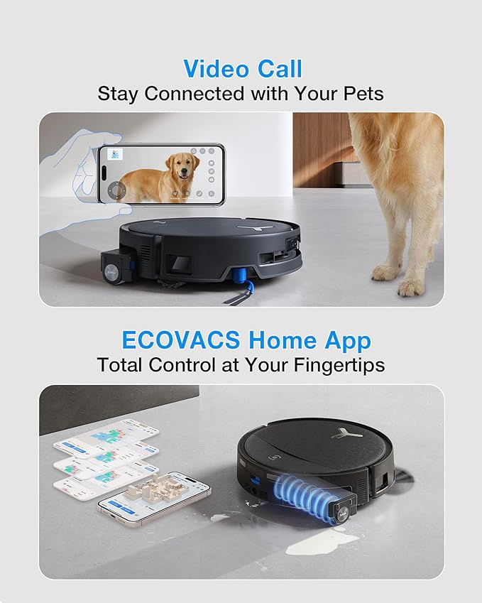 ECOVACS DEEBOT T80S Omni Robot Vacuum and Mop 24800Pa Suction Instant Self-Cleaning OZMO Roller Mop Auto-Lift Mop for Carpet &amp Spill Protection AI Navigation ZeroTangle 3.0 for Pets Family