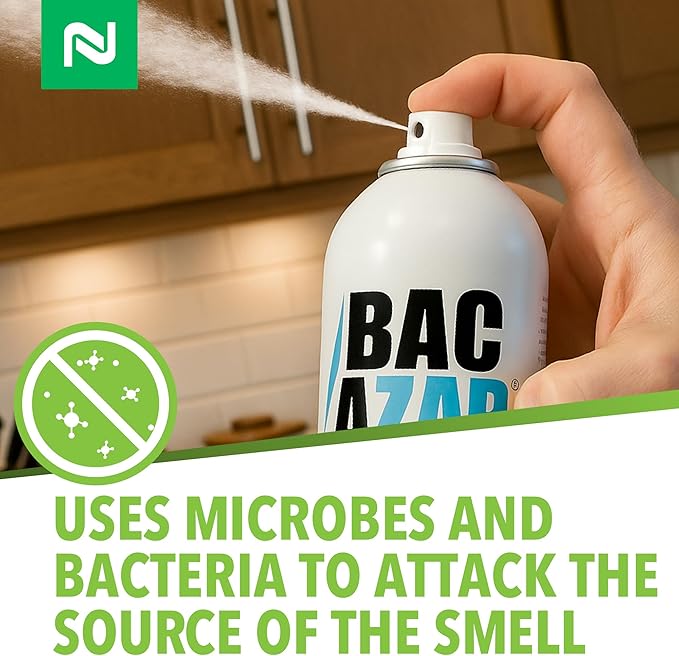 Nisus Bac-Azap Odor Eliminator Ready-to-Use Bio-Sanitization Liquid Neutralizes Organic Waste Odors Safe for Plumbing 14 Oz