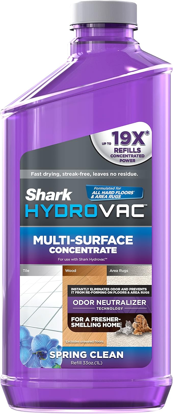 Shark HydroVac Multi-Surface 33-Oz. Concentrate with Odor Neutralizer Technology Compatible with all HydroVac 3-in-1 Cleaners for Sealed Hard Floors &amp Area Rugs Spring Clean Scent Purple WDCM