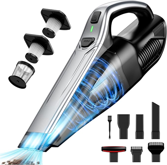 Car Vacuum Handheld Vacuum Cordless with Powerful Suction Type-C Charge 2 Suction Modes 6-in-1 Portable Mini Vacuum for Home Car Office Desk Keyboards