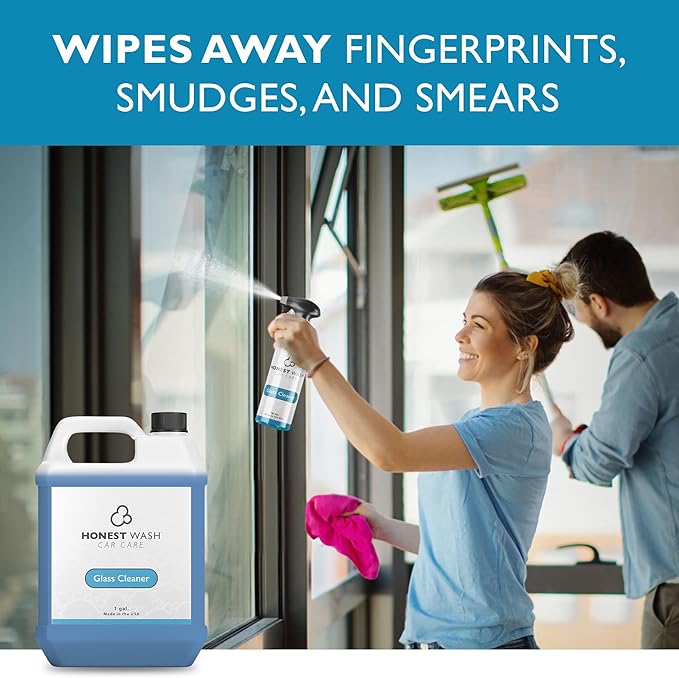 Honest Wash Car Glass Cleaner – Ammonia-Free Streak-Free Formula for Glass Mirrors Windshields &amp Hard Surfaces | Safe for Plastic Stainless Steel Porcelain and More | Made in the USA (128 Fl