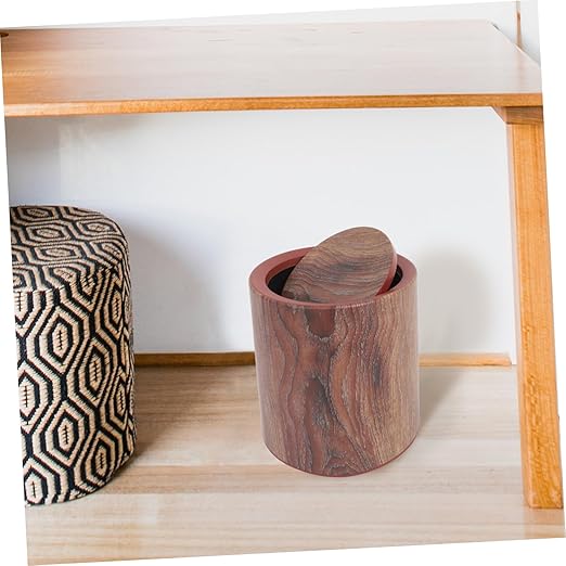 Garneck Elegant Wood Grain Pedal Trash Can Swing Lid Kitchen Garbage Can Bathroom Waste Basket Imitated Wood Pail