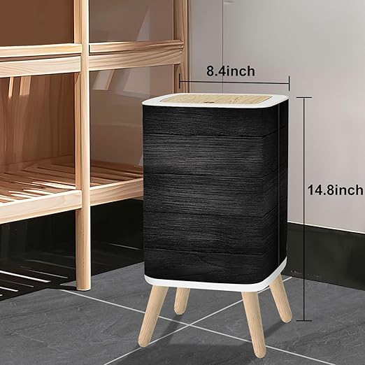 Small Trash Can with Lid Black Grey Wooden Plank wall Texture Old Natural Pattern 2.6 Gallon/10L Garbage Can Waste Bin with Pop-Up Lid Wood Legs Wastebasket for Bathroom Kitchen Bedroom