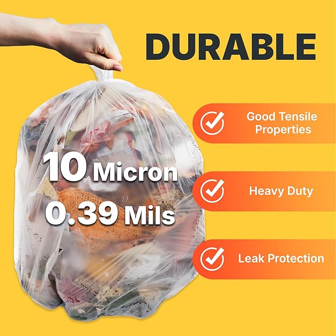 20-30 Gallon Trash Bags 10 Micron High Density Garbage Can Liners Bulk 30 x 37 Natural Clear 500 Count