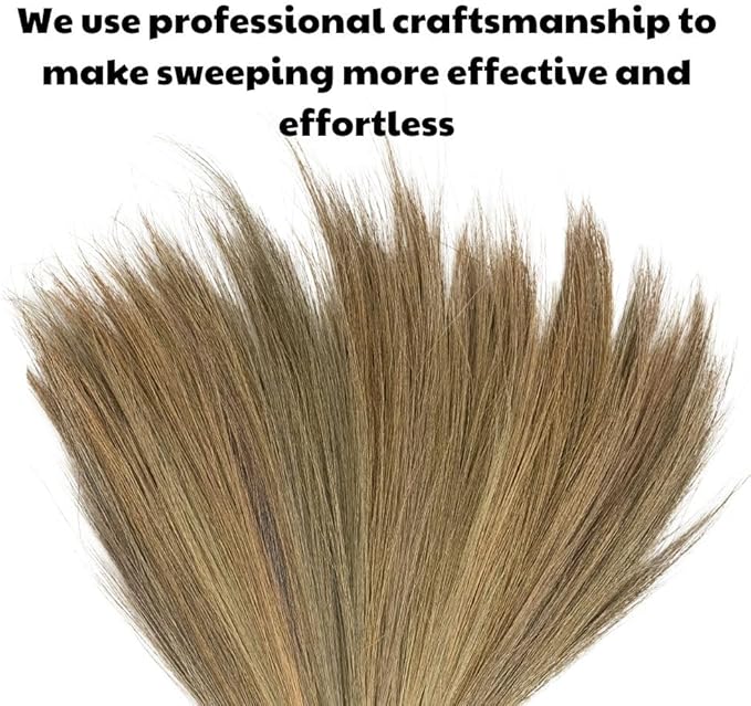 Outdoor Broom for Floor Cleaning 43.3'' Length Heavy-Duty Natural Grass Broom for Sweeping Concrete Courtyard Garage Patio Indoor Home Kitchen Office Lobby