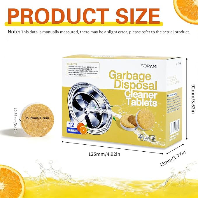 SOPAMI Garbage Disposal Cleaner Tablets 24-Pack - Sink Cleaner and Deodorizer Disposal Cleaner and Deodorizer Garbage Disposal Cleaner and Deodorizer Tablets