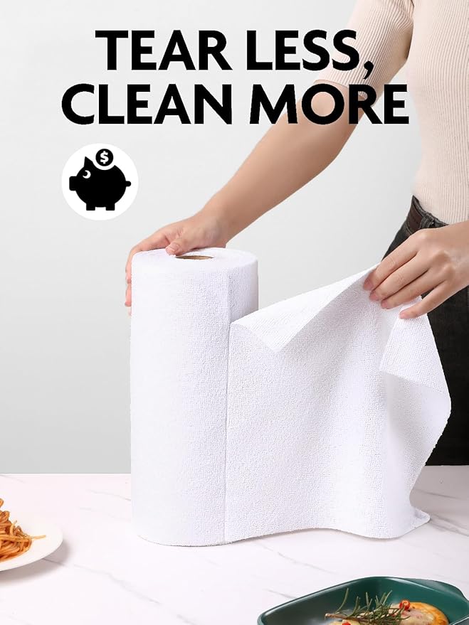 Fantasticlean Microfiber Cleaning Cloth Roll -75 Pack Tear Away Microfiber Towels 12 x 12 Reusable Washable Scratch Free Ultra Absorbent Dishcloth for All-Around Cleaning Supplies (White)