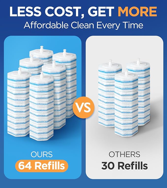 64 Count Toilet Wand Refills for Clorox Toilet Wand 5X Cleaning Power Toilet Bowl Cleaners with Exclusive Formula High-Density Disposable Toilet Brush Scrubber - No Falling Apart Fresh Fragrance