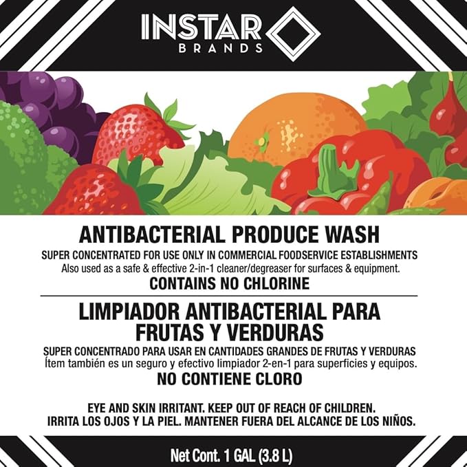 InStar Produce Wash &amp Cleaner - 1 Gal Liquid Concentrate (128 fl oz / 3.8 L) - 100% Natural - Each Bottle Makes 128 Gallons (450 L) of Liq Solution