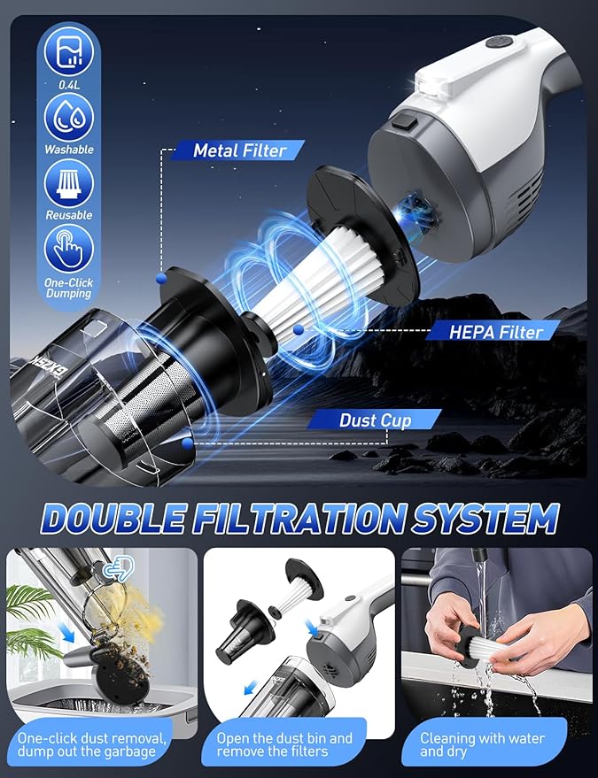 Handheld Vacuum Cordless 15000PA Powerful Suction Hand Held Vacuum Cleaner Car Vacuum Portable Cordless with Large-Capacity Dust Bin &amp LED Light High Power Dust Busters for Home Car Office P