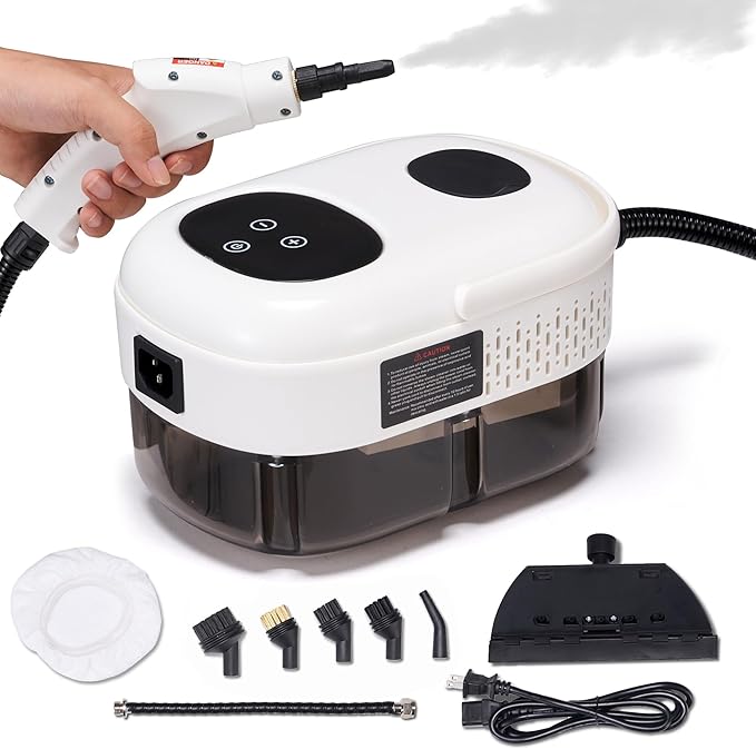 Spurgehom Handheld Steam Cleaner 15s Heat-Up 1L Tank Portable Steam Cleaner 2500W High Temperature Multipurpose Steamer for Cleaning 6 Gears Adjustable Handheld Steamer for Home White