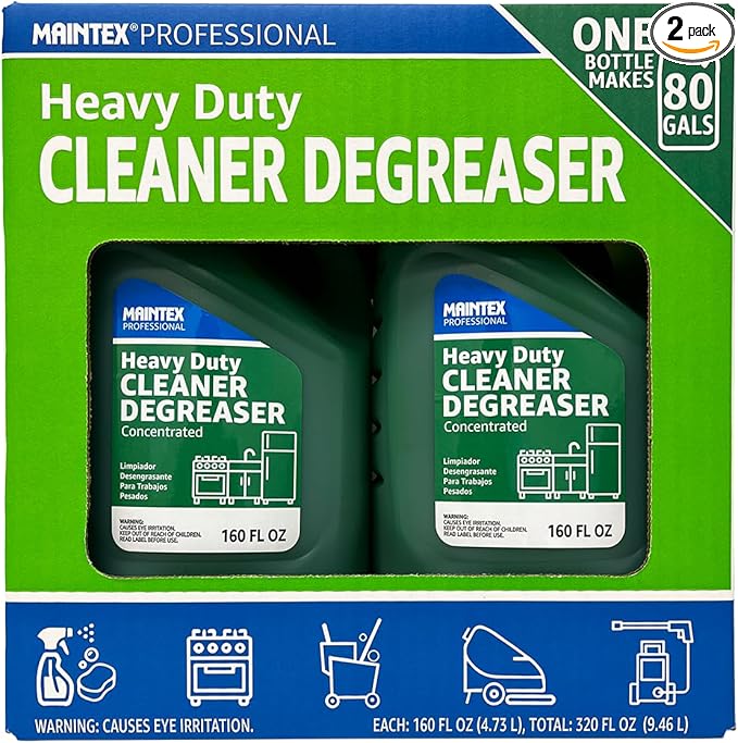 Maintex Professional Heavy Duty Cleaner &amp Degreaser Concentrated Formula - 160 fl oz 2 Pack (2.5 Gallons Total) - Industrial Strength Multi-Surface Cleaner